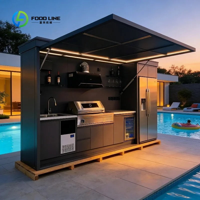 Customized Luxury Stainless Built-in Grill BBQ Pizza Oven Garden Bar Backyard Modular Entertainment Outdoor Kitchen Pavilion