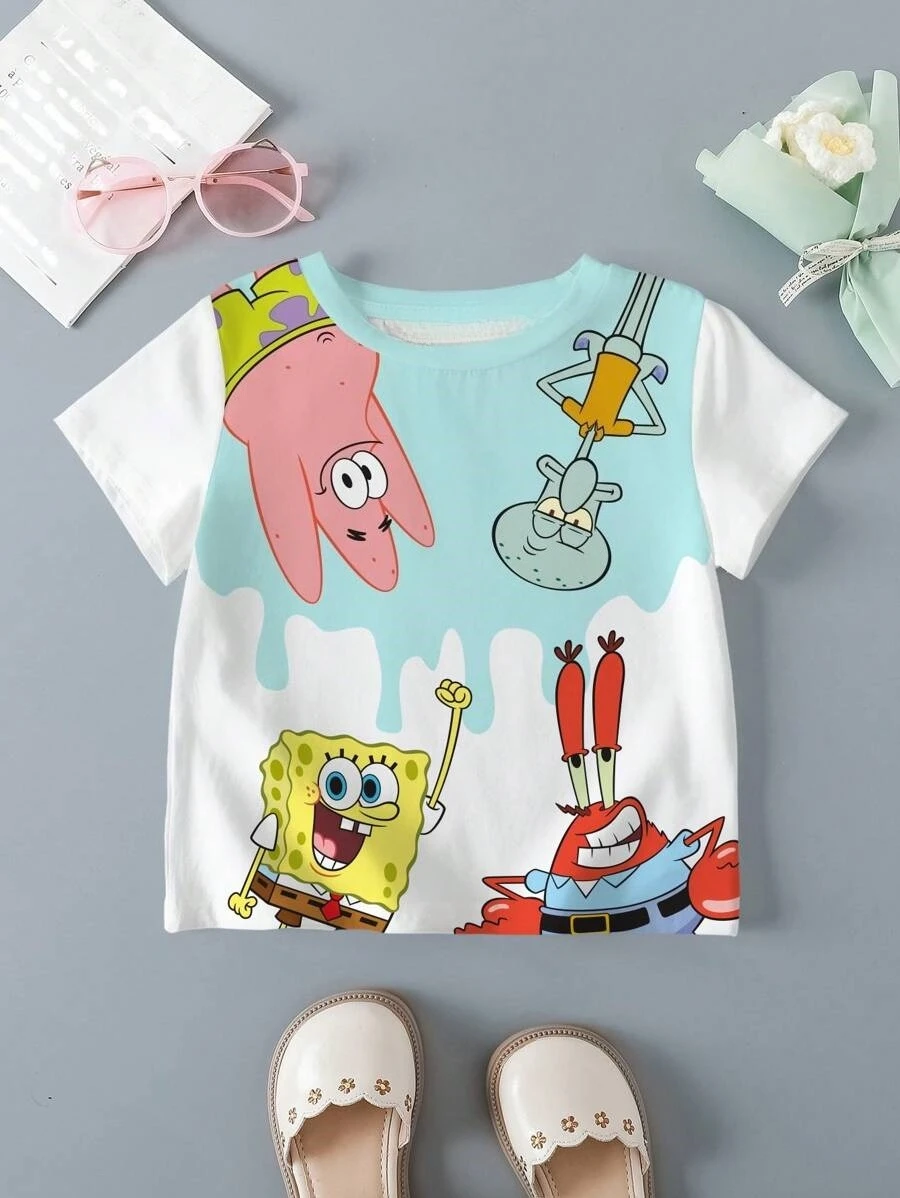 Dopamine Summer SpongeBob 3D Breathable Children Adult Male Female Girlfriend Couple Quick Drying Casual Versatile T-shirt