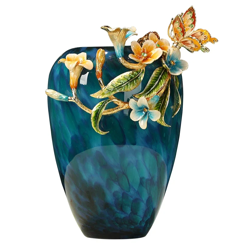 High-end enamel colored glass vase ornament, flower arrangement American home decoration
