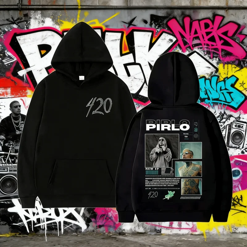 2025 Herbst und Winter Rapper Pirlo 420 New Album Merch Hoody Herren Vintage Übergroßer Pullover 100 % reine Baumwolle bedruckter Kapuzenpullover