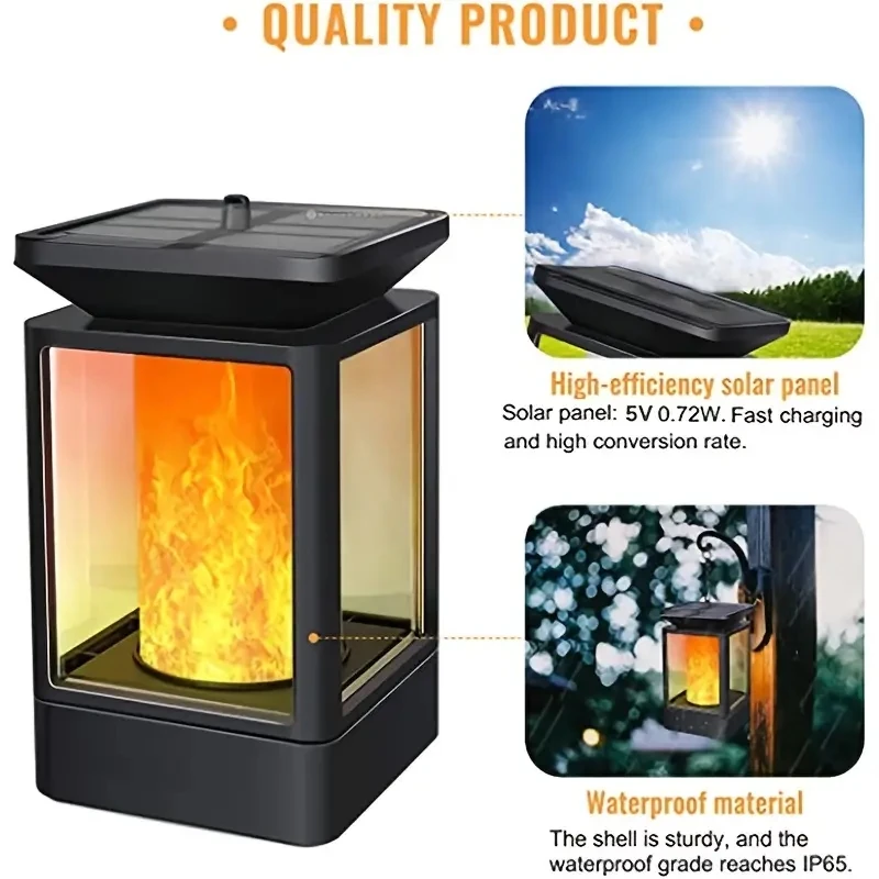 1/2Pcs Packs 99LEDs Hanging Solar Flame Lantern with Optional USB Charging,Camping Solar Table Light with 3 Lighting Modes