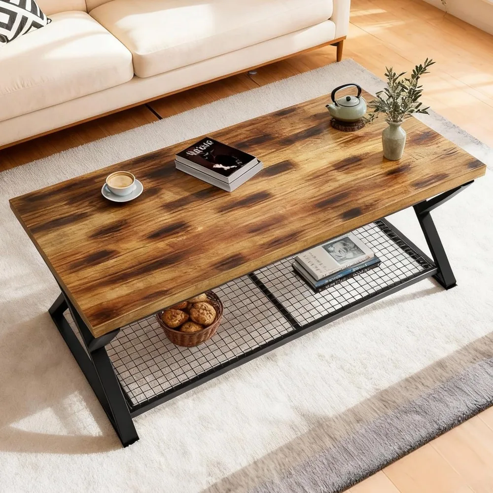 طاولات القهوة الحديثة، 39.37 Dx 23.62 Wx 18.11 H، طاولة القهوة الخشبية للمزرعة الريفية لغرفة المعيشة، مركز من طبقتين