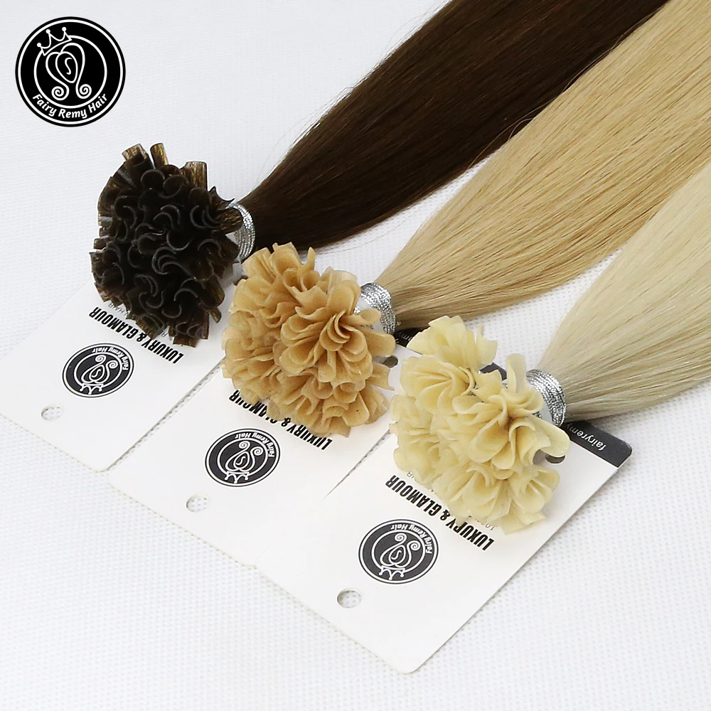 Wróżka Remy Hair 0,5 g/nić 12/14 cali Prawdziwa keratyna Remy Doczepy z ludzkich włosów w kształcie litery U Jedwabiście proste, wstępnie łączone włosy keratynowe