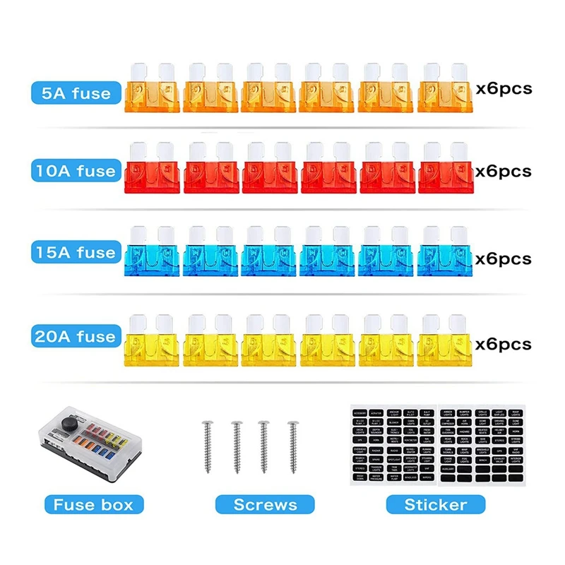12 Way 12V Fuse Box 12Volt Blade Fuse Block Holder For 12V/24V Automotive Golf Cart