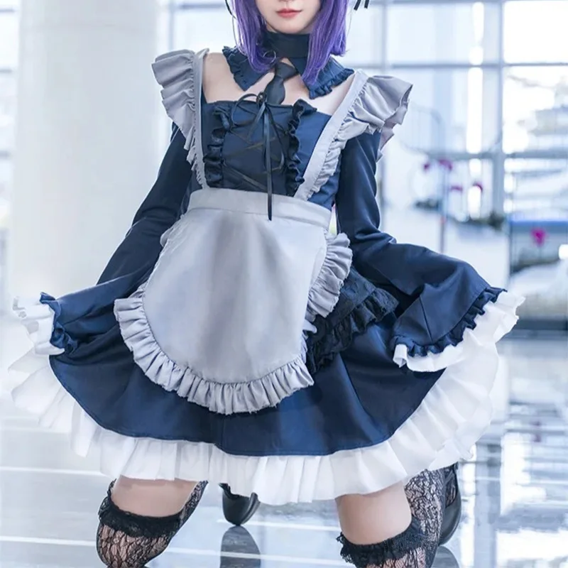 Anime meus vestidos querido Marin Kitagawa Traje Cosplay, Vestido de quimono japonês, Uniforme de empregada Lolita gótico preto, Terno de Halloween