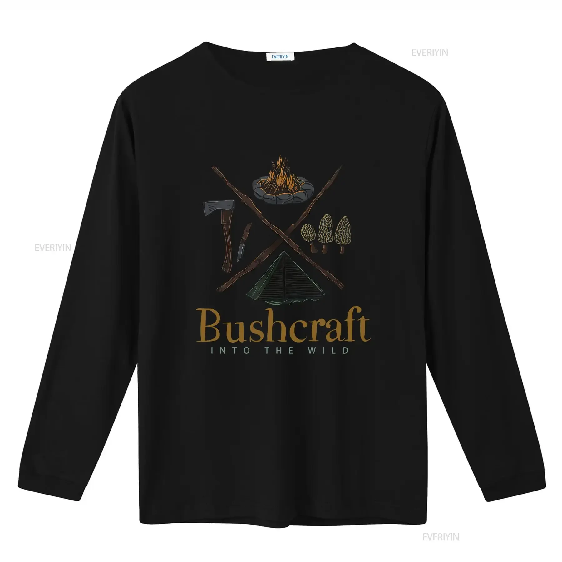 Men'S Bushcraft Survivalist T Shirt Back Print with Fire Axe Shelter Camping Hiking Design All Season Outdoor for vintage - view 3