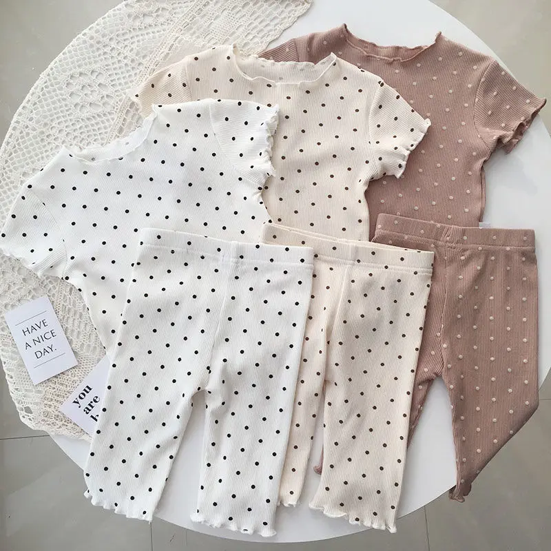 Baby Pajamas Summer Thin Set Fashion Polka Dot Short Sleeve + Loose Soft Half Pants Children's Air-conditioned Clothes suit