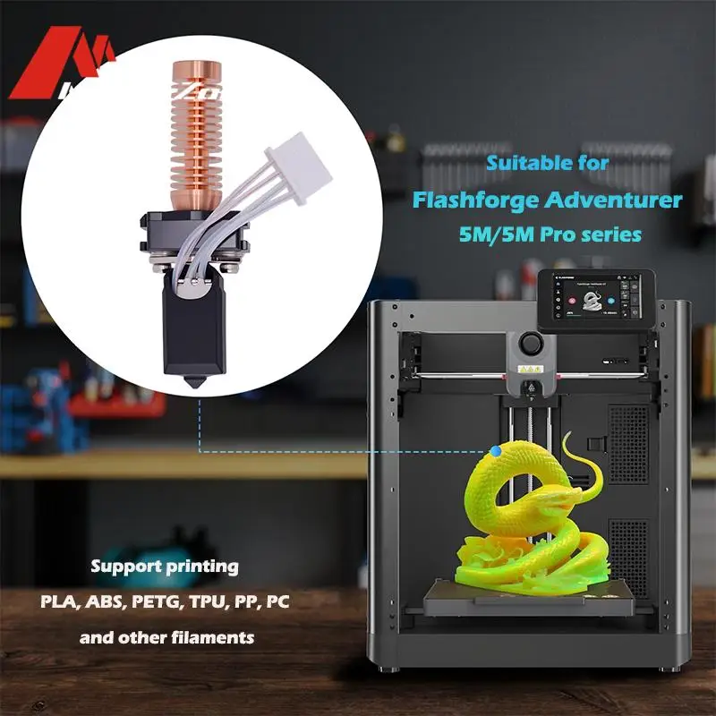 For FLASHFORGE Adventurer 5M Pro 5M High-Speed Upgraded Hotend Ceramic Heating 24V with BambuLab Replaceable Style Nozzle