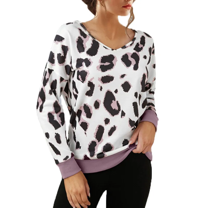 Autunno e inverno nuove donne Top leopardo scollo a v manica lunga Pullover maglione femminile e signora Casual Top