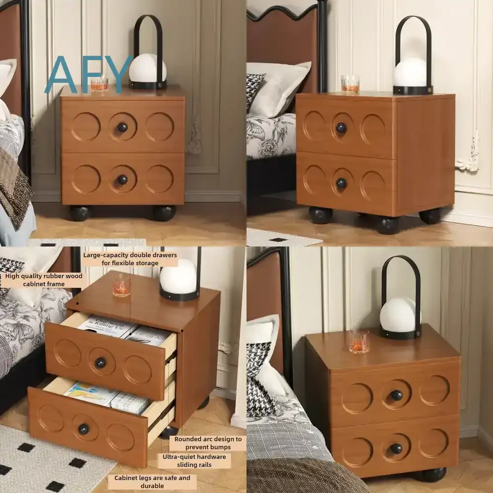 Wooden Retro Luxury Bedside Tables for Bedroom Nightstands with 2 Drawers Storage Cabinet Organizer Night Table for Modern