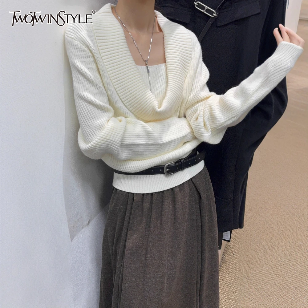 

TWOTWINSTYLE однотонный свитер на пуговицах женский с круглым вырезом и длинным рукавом свободные корейские романтические женские свитера осенняя мода новинка