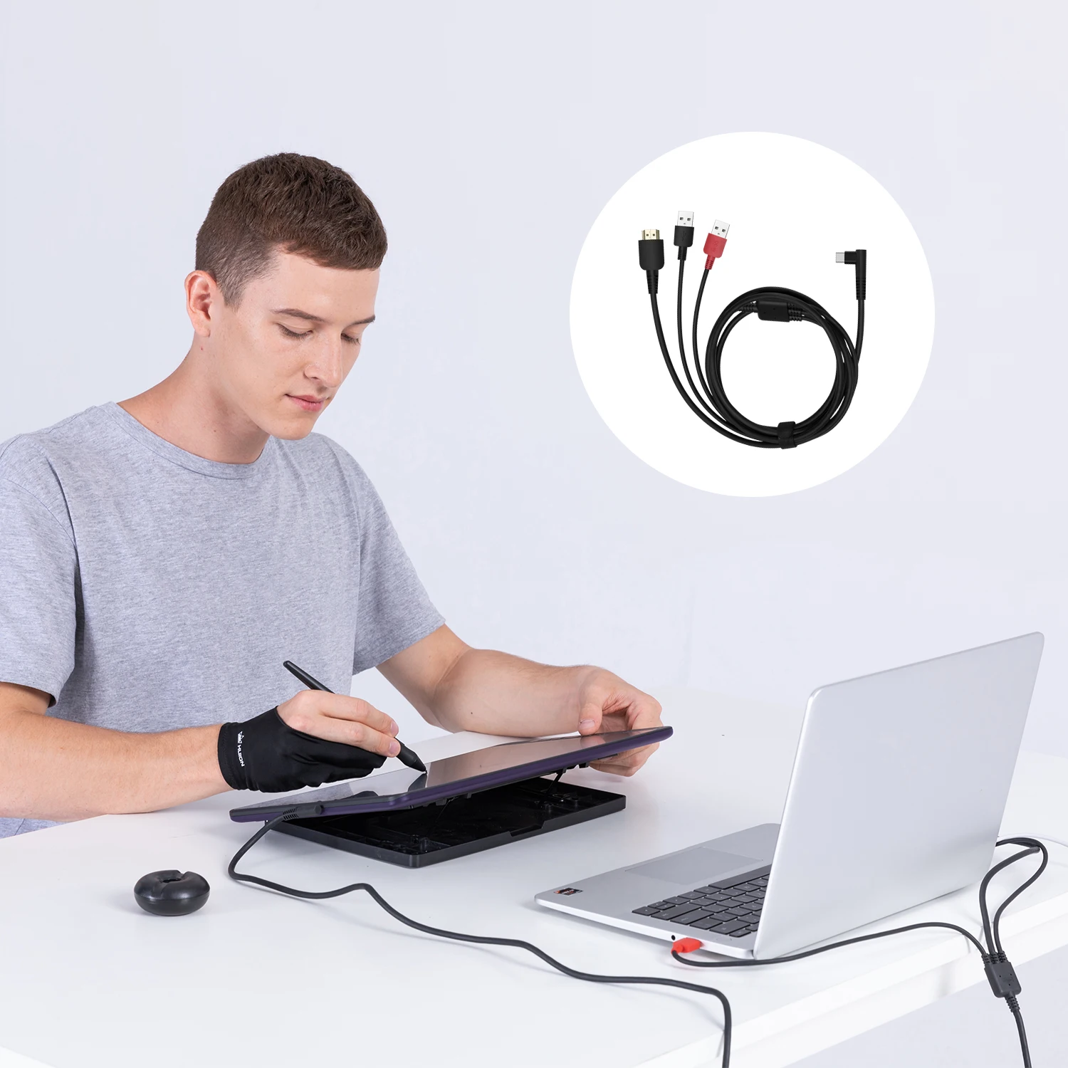 3 IN 1 Cable for HUION Kamvas 12/13/16 PRO, GT156 Graphics Tablet Monitor Pen Display HDMI DP Signal Type C Port
