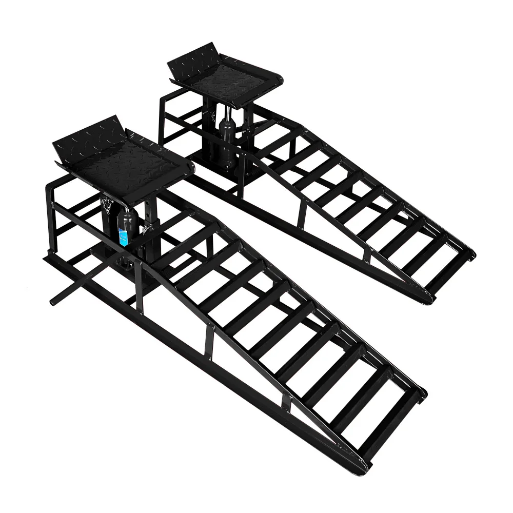 

Гидравлические автомобильные рампы, 2 шт., низкопрофильные с высоким подъемом 11000 фунтов и опорным домкратом (черные)
