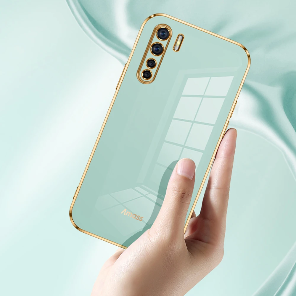 For OPPO A91 Case Luxury Square Plating oppo Reno3 Phone Case CPH2043 CPH2001 CPH2021 Case ShockProof Silicone Back Cover Fundas