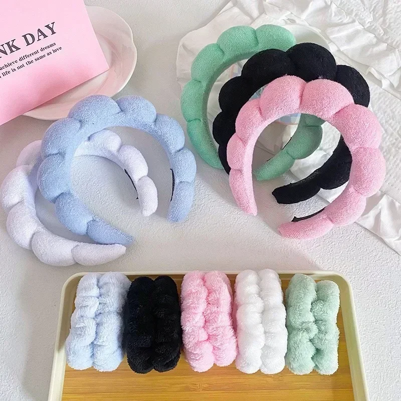 Sponge Spa Headband with Face Wash Bracelets, Padded Wide Bandana, Skin Care, Makeup Removal, Shower for Women and Girls