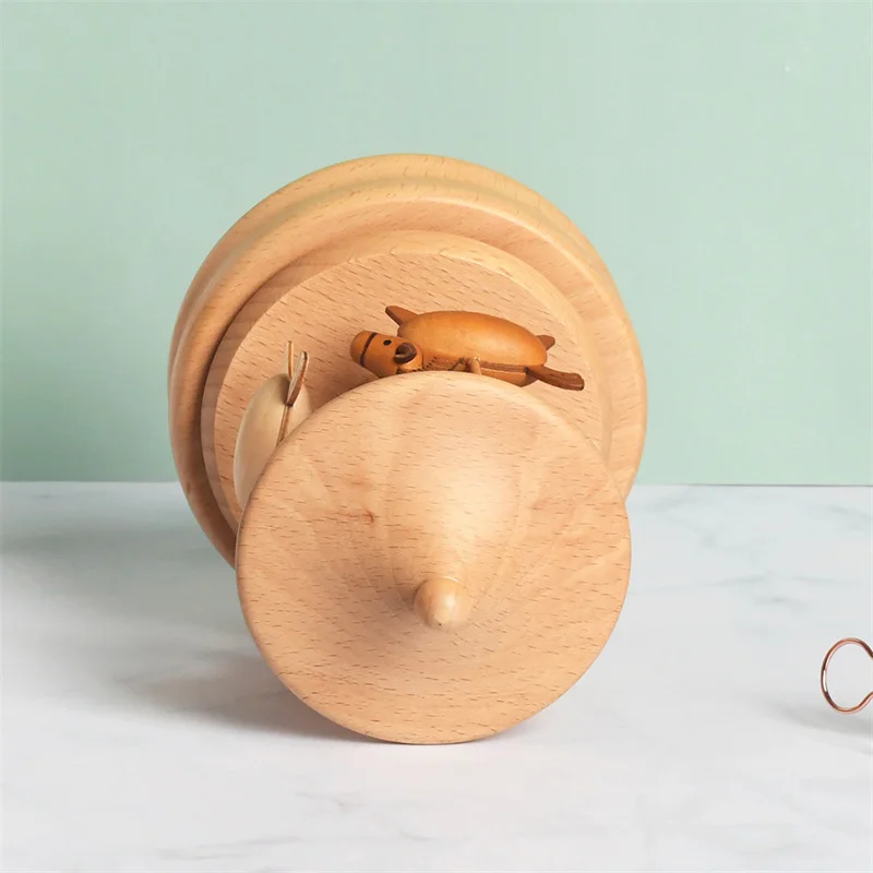 New Wooden Carousel Music Box Ornaments Rotatable Hand-cranked Music Box DIY Handmade Birthday Christmas Gift Children’s Toys
