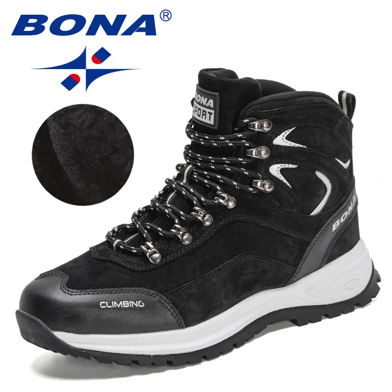 BONA New Designers Suede High Quality Hiking Shoes Men Winter Outdoor Trekking Mountain Boots Man Plush Warm Snow Boots