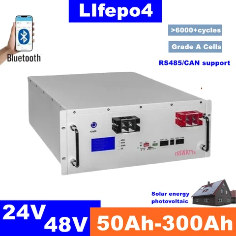Lifepo4 24V 48V 2KW 3KW 5KW PV Energia solare 100ah 150ah 200ah 50ah Batteria al litio per accumulo di energia Alimentazione inversa domestica