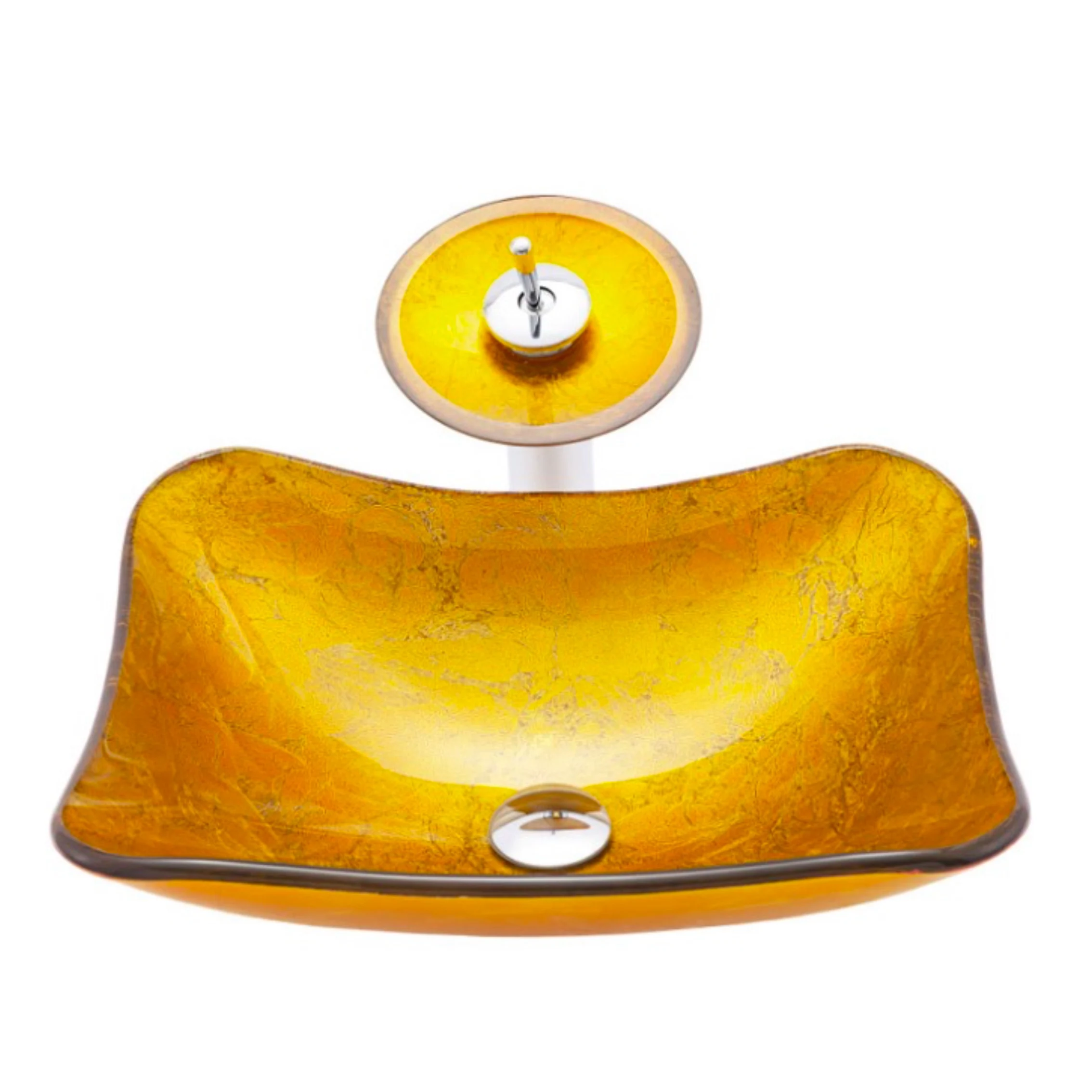 

Золотой умывальник из закаленного стекла для ванной комнаты, туалета над столешницей, умывальник 475*375*135 мм