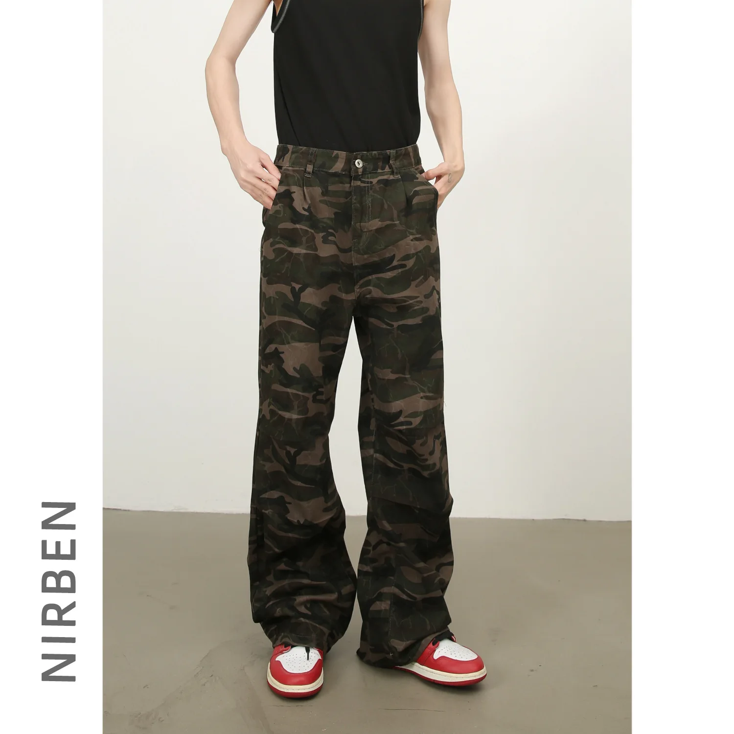 Denim New American Retro Camouflage Overalls Men's Loose Straight Casual Versatile Trousers