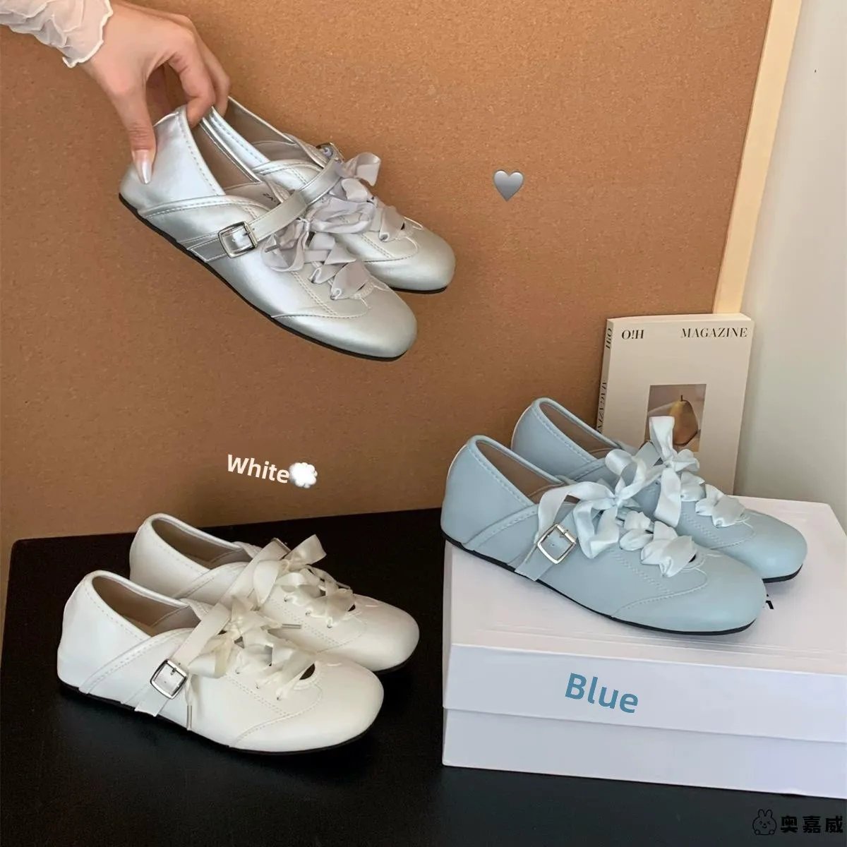 Silver Mary Jane Flat Shoes Women's Casual Ballet Dance  Knot Dequn Shoes Sweet Style PU Lined Glue Bottom Rubber Ou...