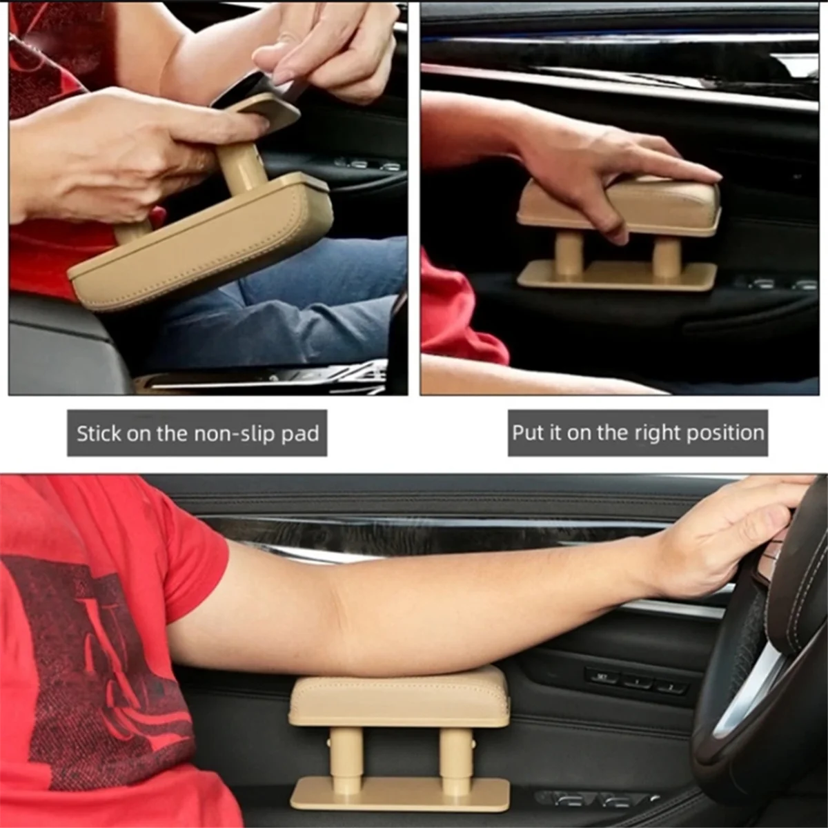 Brown Car Armrest Pad Elbow Support Car Adjustable Anti-Fatigue Armrest Rest Elbow Support Heightening