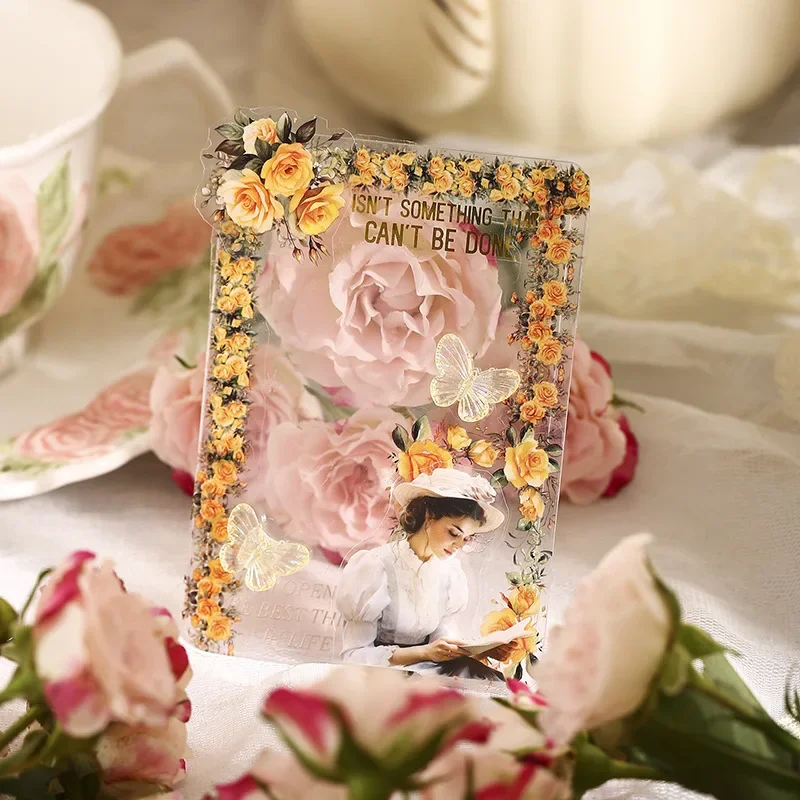 

1Roll 2M PET Film Flower Painting Romantic Vintage Plant Handbook Collage European Scrapbook 60mm*2m Tape Roll Adhesive
