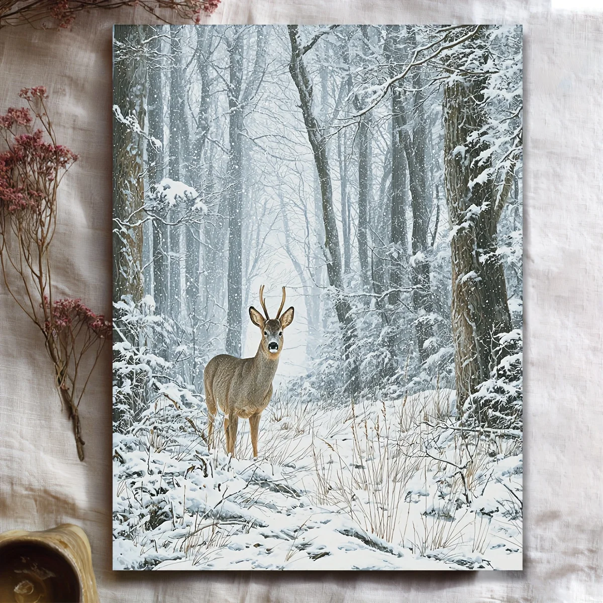 (No frame)1pc Manga Style Roe Deer Buck Framed Canvas Print - 12x16 Inch (30x40cm) Wall Art Suitable for Home & Office Decor,