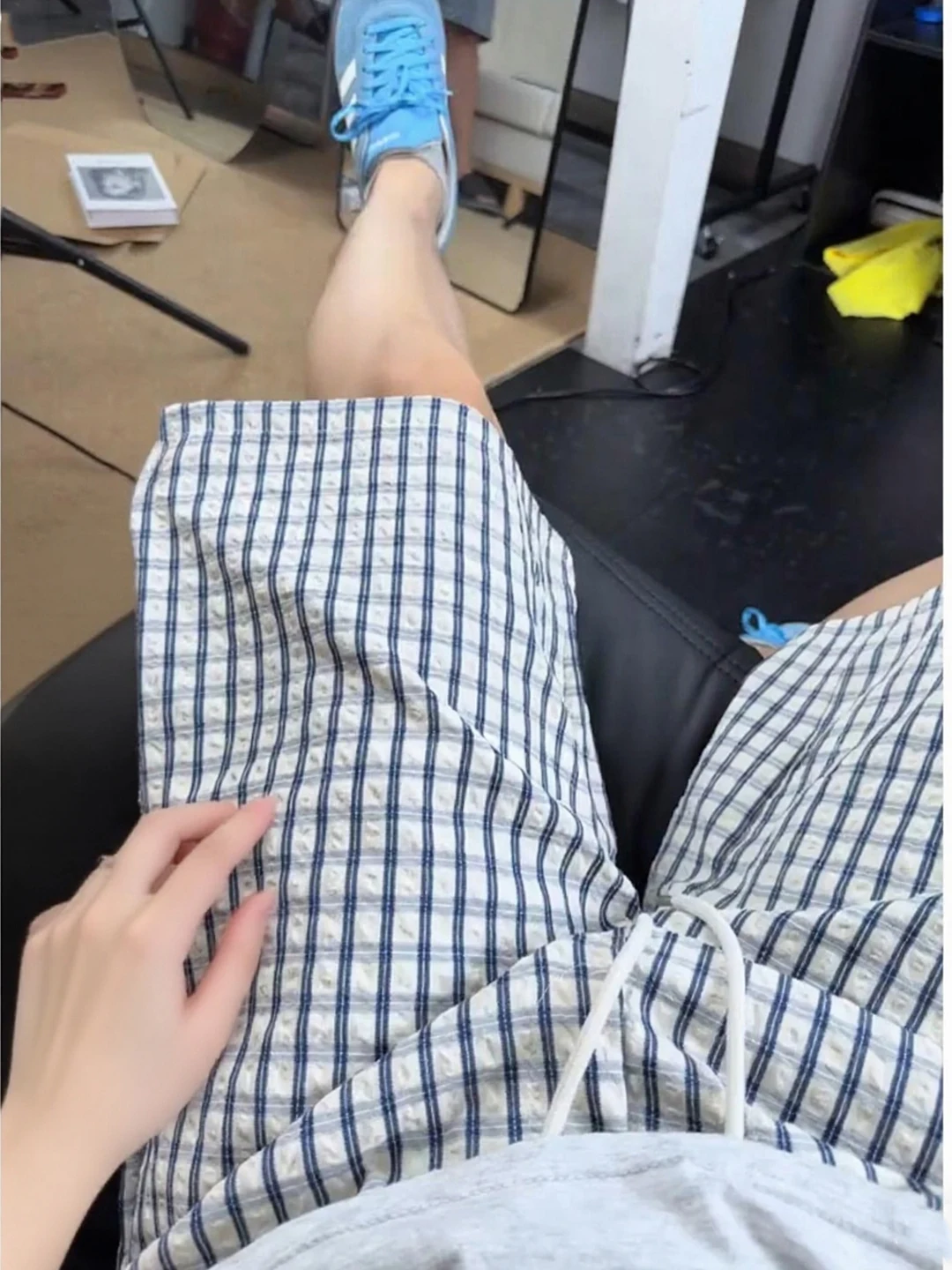 

Cleanfit Ice Silk Bubble Cloth Plaid Men's Summer Qui Dry Casual Sport Five-Point orts Loose Fit mid Waist Knee-High