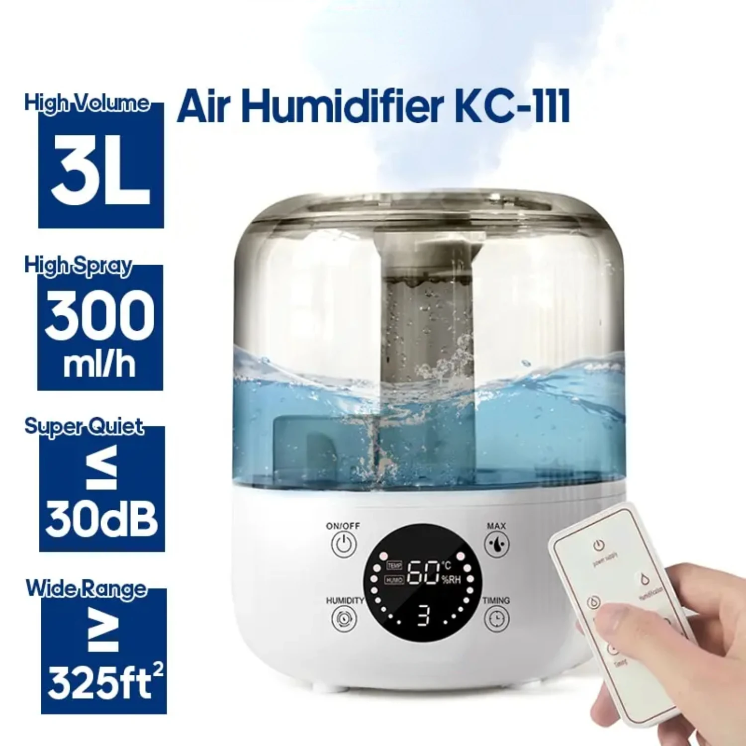 New Remote Control Large 3L Wall Plug Air Humidifier with Large Mist Volume and Timer, 110V 220V