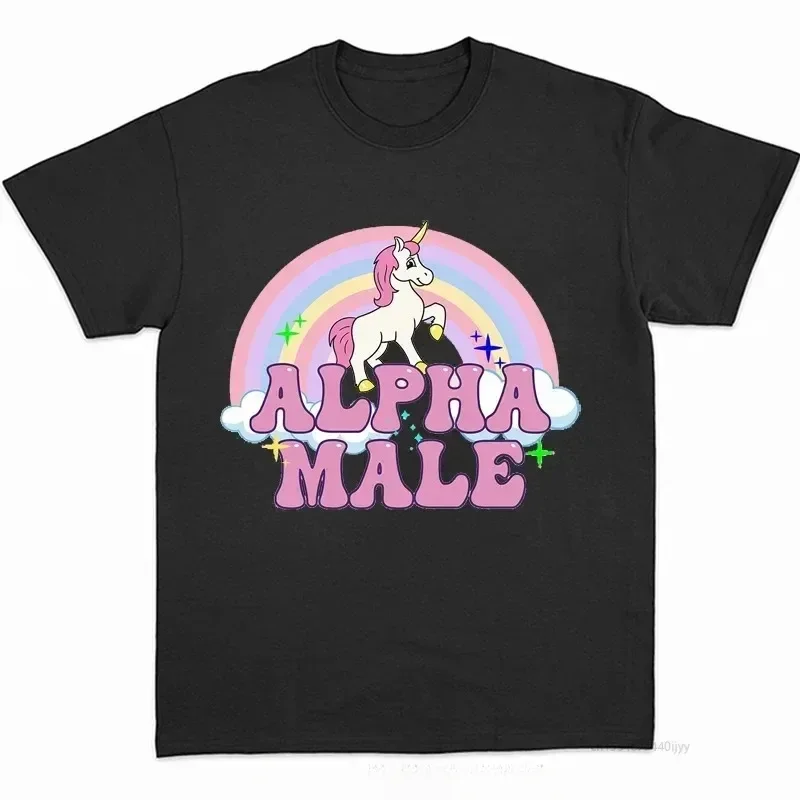 Pop Alpha Male Unicorn Tee Rainbow Graphic Tees Funny T-Shirts Women Fashion Hip Hop Men Tops Cotton Unisex Aesthetic Clothing