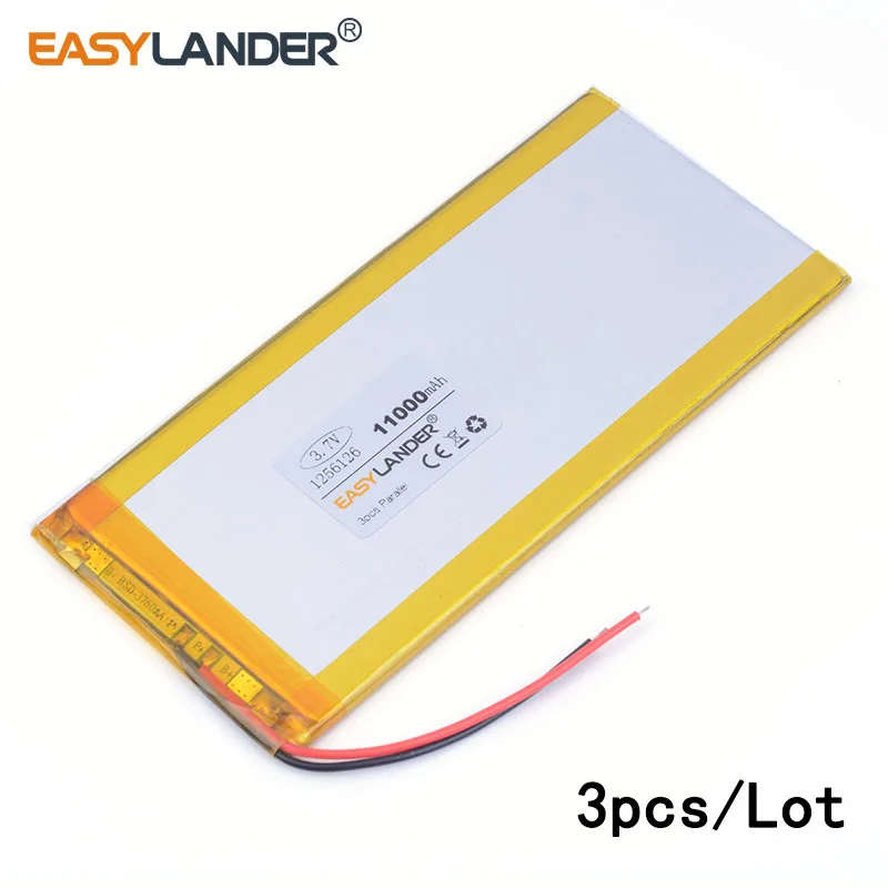 

3pcs /Lot 11000mAH 1256126 3.7V lithium Li ion polymer rechargeable battery for POWER BANK MP3 MP4 tablet pc E-BOOK