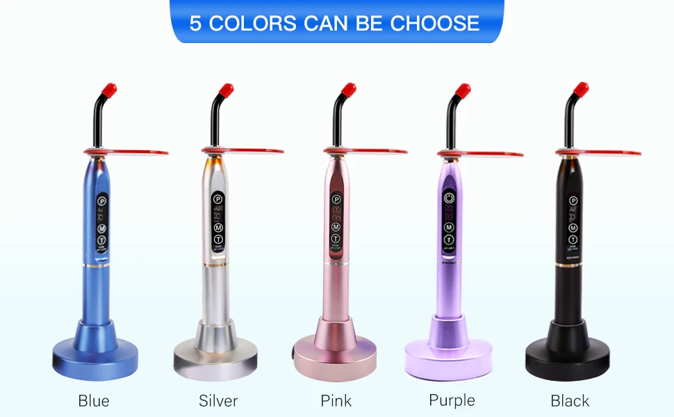 Den tal Equipment 5W Den tal Curing Light Cordless LED Lamp Blue UV Tooth Treatment Machine Metal Handle Pink Curing Light