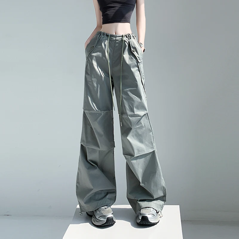 2024 New Quick Dry Cargo Pants Women Baggy Lightweight Sport Fishing Elastic Waist Drawstring Pocket Trousers Summer Pants Girls