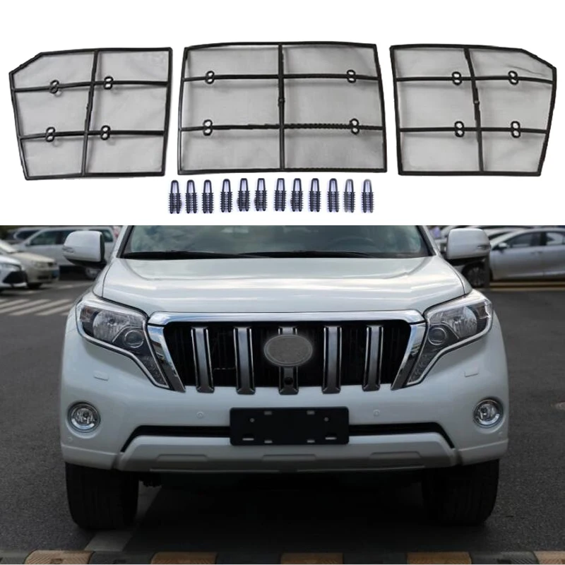 Accessories For Toyota Land Cruiser Prado 150 FJ150 2014 2015 2016 2017 Car Insect Screening Mesh Front Grille Insert Net 3PCS