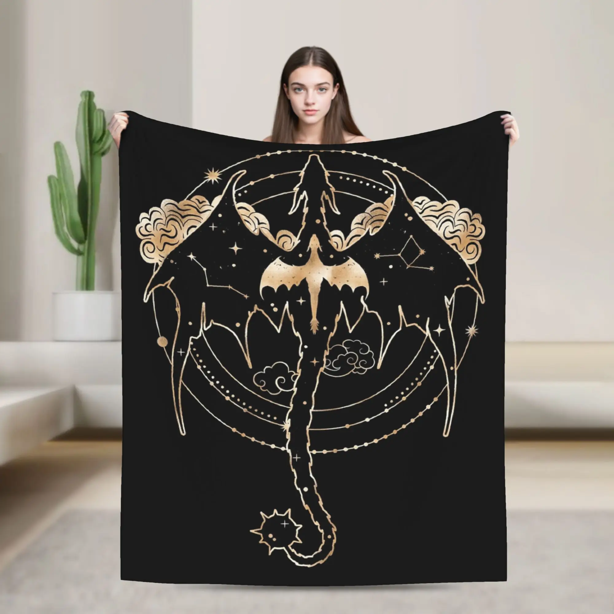 Celestial Tairn and Andarna Fourth Wing Decke aus Fleece für Frühling/Herbst, tragbare dünne Überwurfdecke für Sofa, Schlafzimmer, Tagesdecken