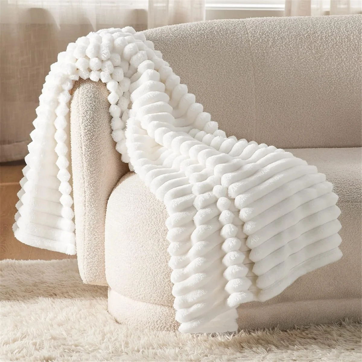New White Throw Blanket for Couch - Cozy Blanket for Women, Cute Throws for Girls, Room Home Dorm Decor