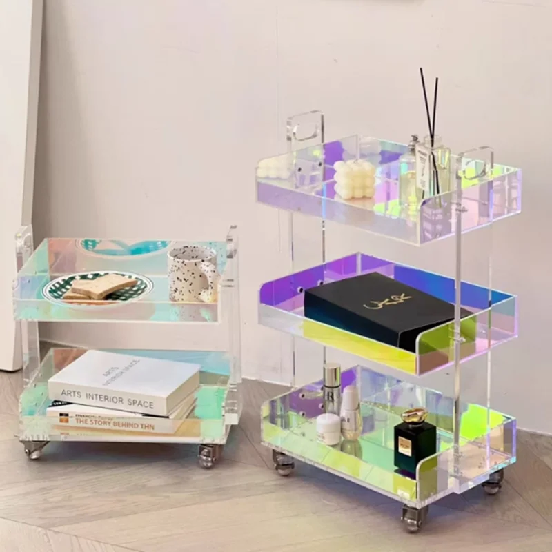 التصميم الجمالي طاولة جانبية الحد الأدنى عجلات بلاستيكية الطابق طاولة القهوة المدخل الاكريليك ميسا دي سنترو دي سالا أثاث المنزل