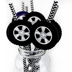 20pcs Tire Paper Straw Racing Wheel Drinking Straws Tyre Disposable Straw Baby Shower Racing Theme Party Race Car Party Supplies