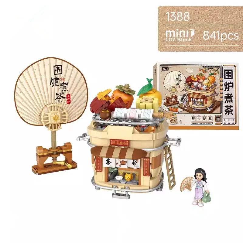 Loz New Tea Cooking Sets Stove Cooking Tea Dessert Food Building Block Toys Creative Friends Party Assembly Brick For Kids Gifts