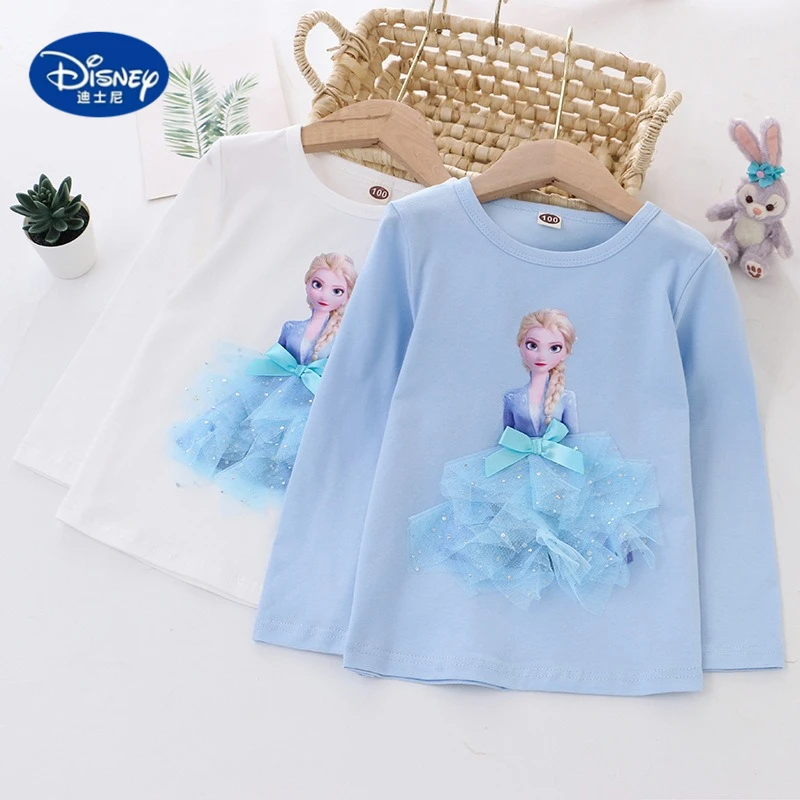 

Disney Girls 2025 Long Sleeve Top, 3D Princess Print T-Shirt for Spring & Fall, Cute Layering Tee