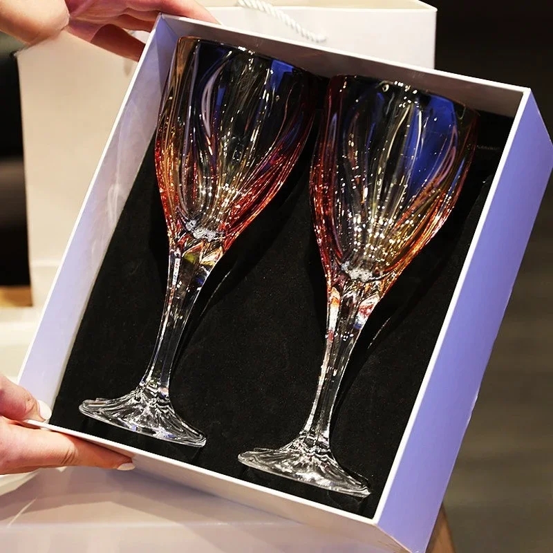 High-end radiant red wine glass light luxury household crystal glass goblet pair