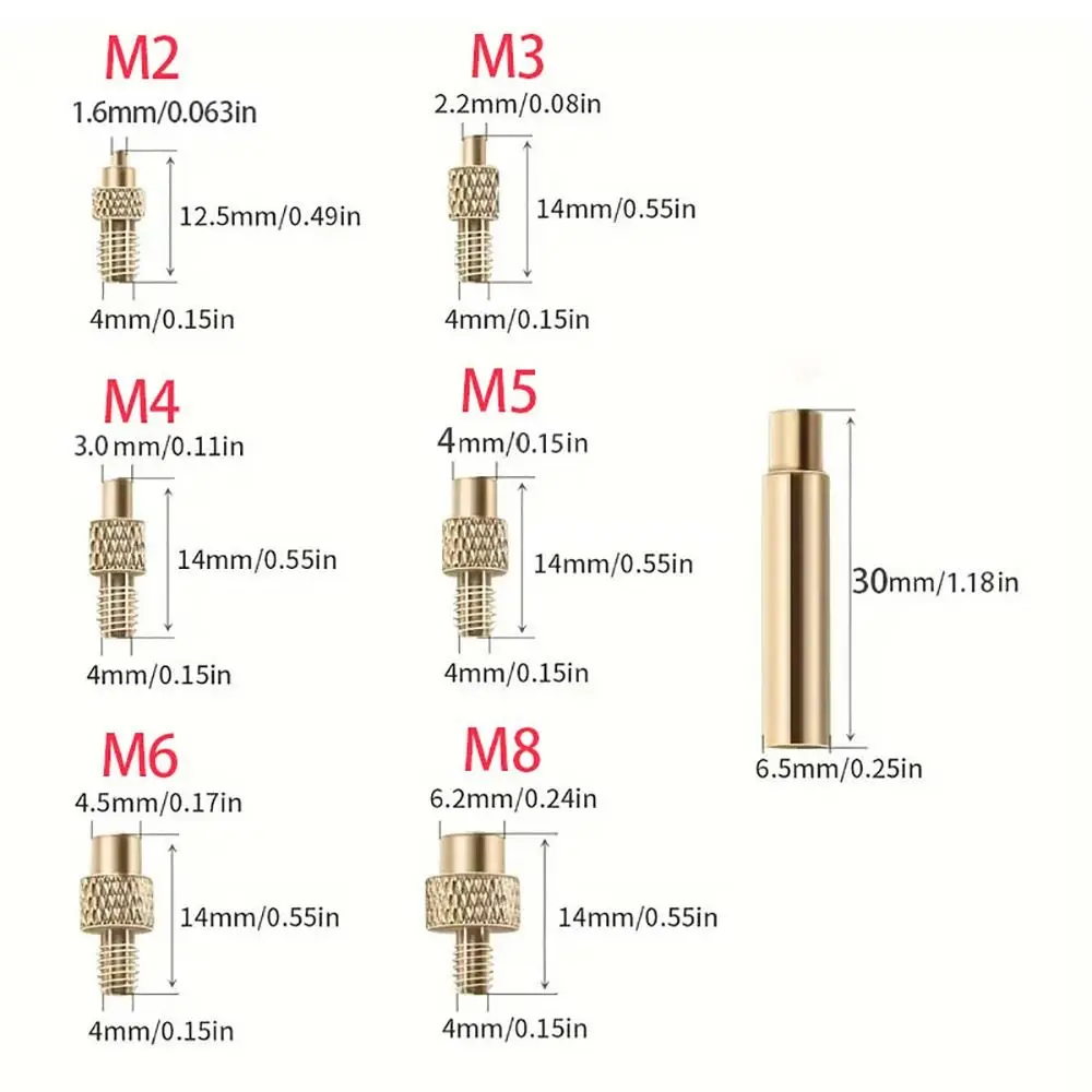 1Set Universal 936 T12 Soldering Iron Tip Brass M2-M8 Heat Insert Nut Tip Hot Nut with Adapter Internal/External Thread Head