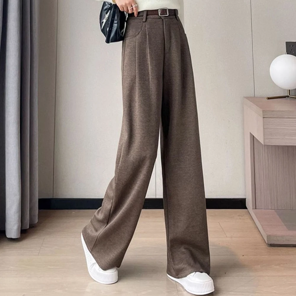 2025 autumn and winter new velvet herringbone woolen straight-leg suit pants women's high waist and thin drape wide-leg pants