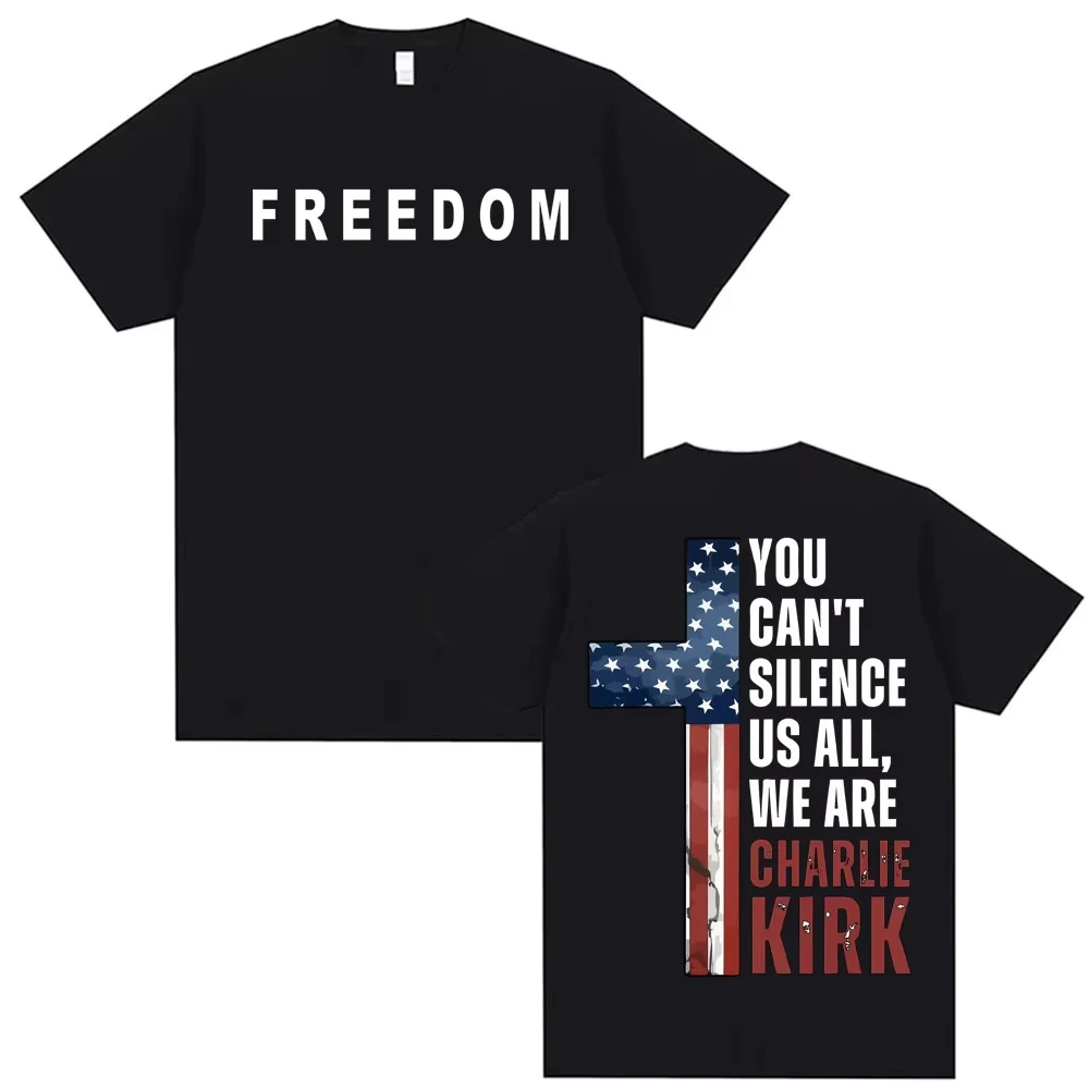 You Can't Silence Us All Charlie Kirk Christian Conservative T-shirts for Men Women Vintage Gothic T Shirt Short Sleeve T Shirts