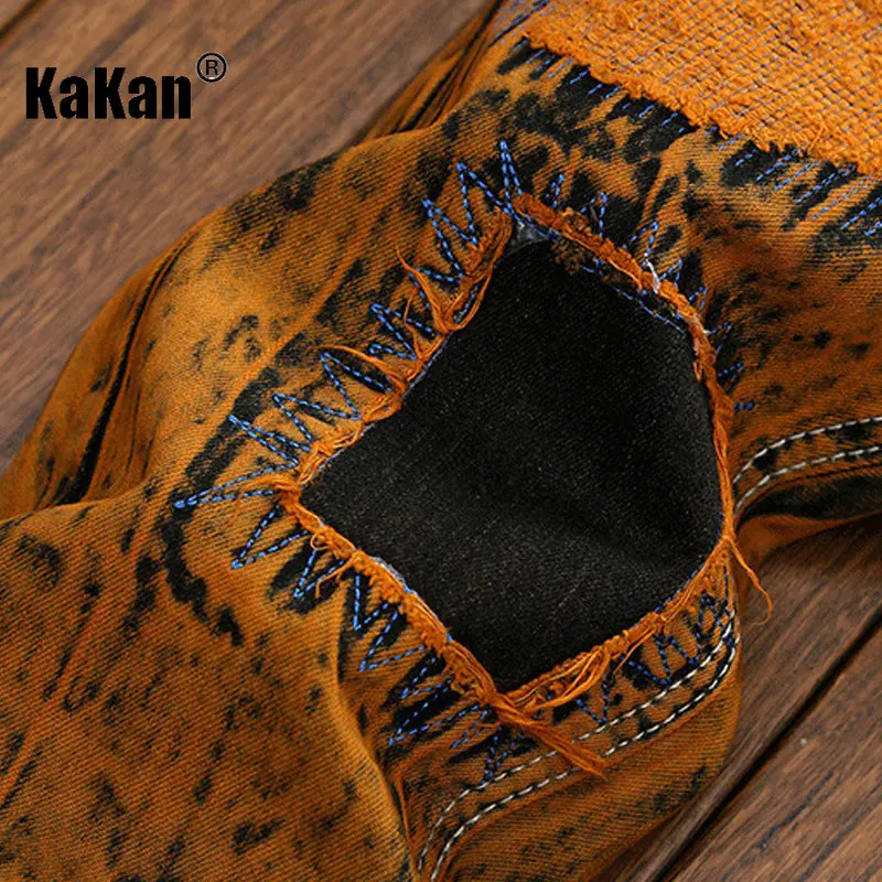 Kakan - European and American Holes, Personalized Old Straight Jeans, New Slim Vintage Jeans, Men's K02-170
