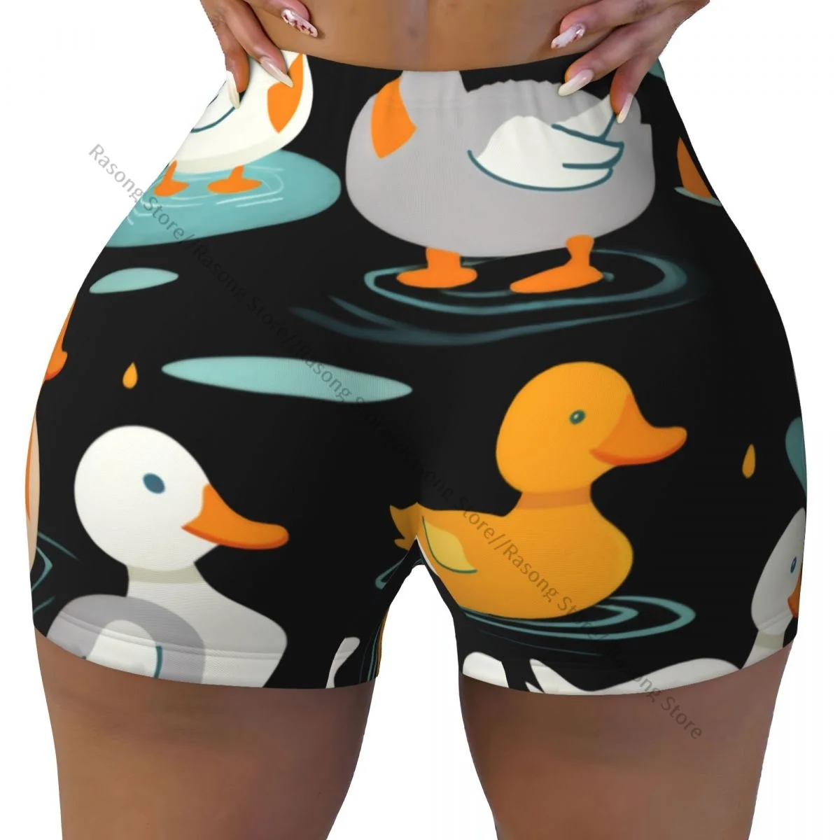 Push Up Short Elasticity Scrunch Butt Cute Ducks Print Running Shorts Sports Shorts Womens Clothes Gym