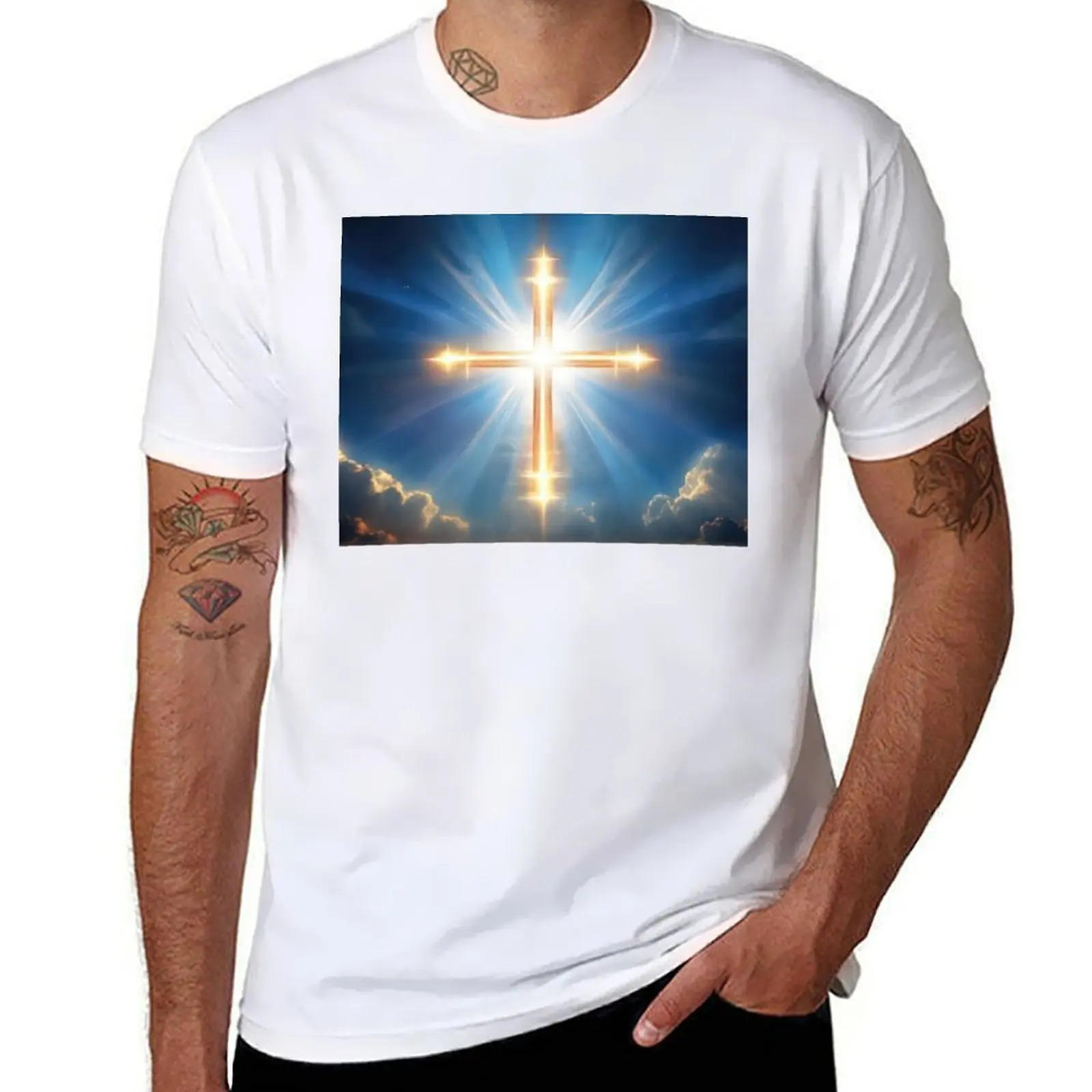 

cross easter magical landscape T-Shirt t shirts for man pack white t shirts cotton 100% T-Shirt