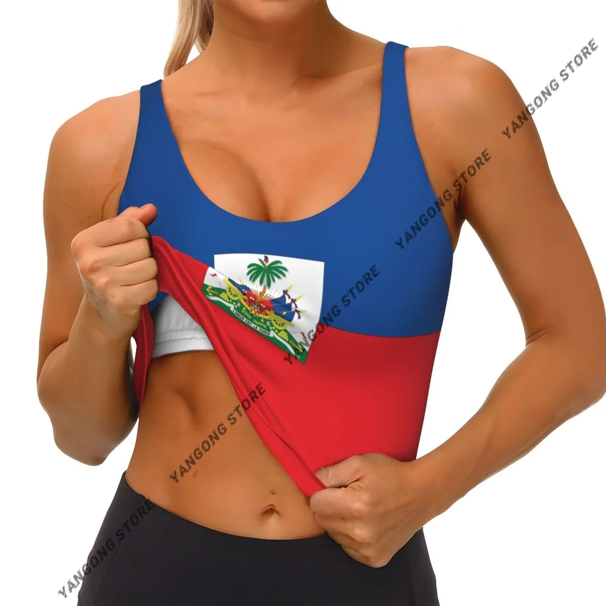 Yoga Vest Women Gym Sports Crop Tops Haitian Flag Streetwear Workout Breathable Tank Top Female