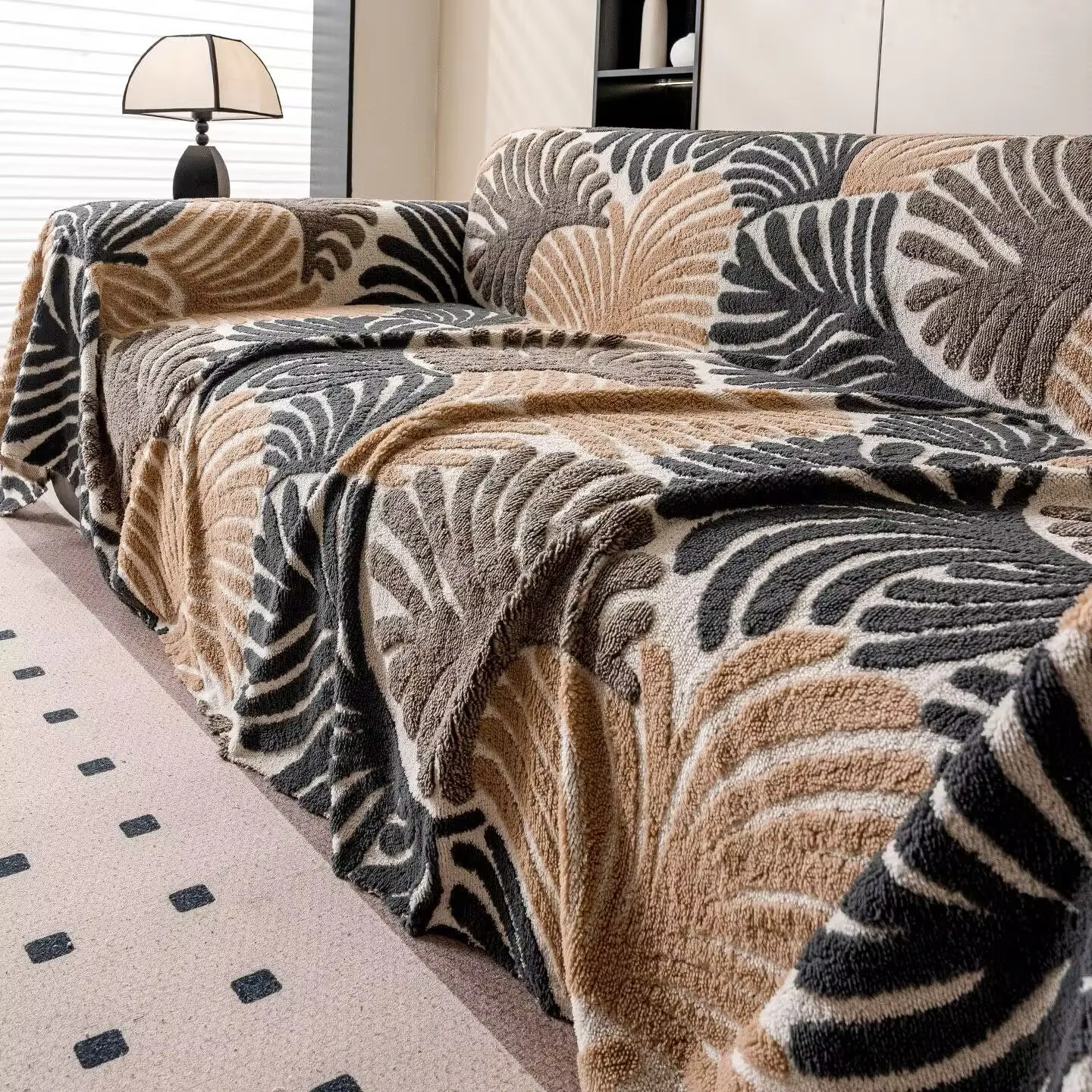 Bohemian Rhombus Plush Sofa Towel One-Piece Full Wrap Dustproof Seat Protector Multi-Purpose Anti Cat Scratch Couch Sofa Cover